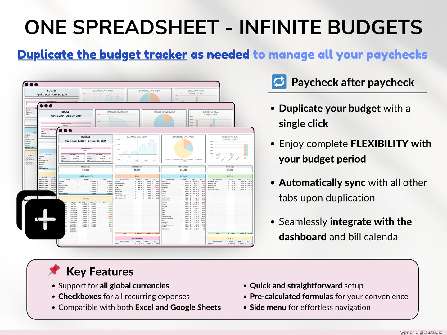 Paycheck Budget Spreadsheet Google Sheets & Excel Template Weekly Paycheck Budget Biweekly Paycheck Planner Bill Tracker Custom Budgeting