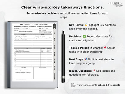 Meeting Notes Planner reMarkable 2 Meeting Templates Hyperlinked for reMarkable Paper Pro Meeting Minutes reMarkable Planner Meeting Agenda