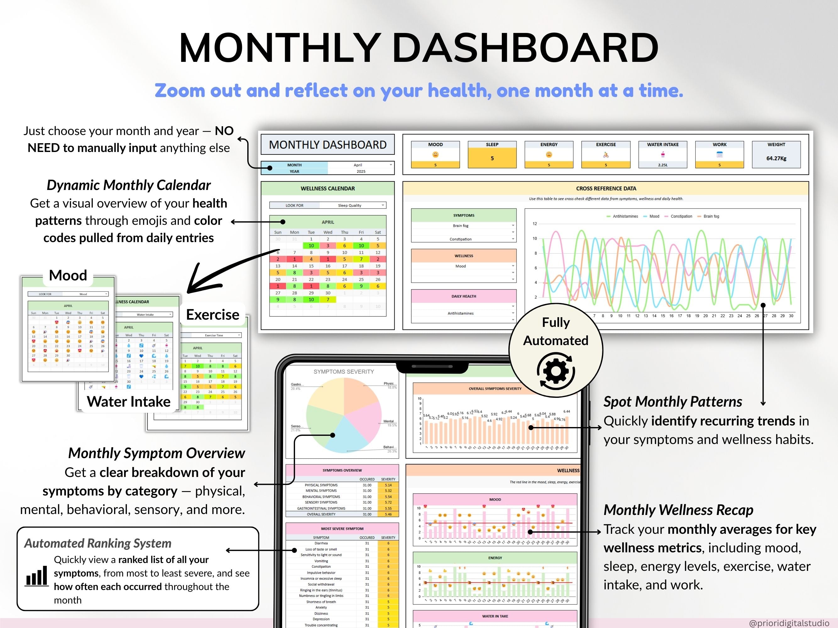 Health Wellness Tracker Spreadsheet Google Sheets Chronic Illness Symptom Log Daily Mental Health Journal Pain Tracker Excel Medical Binder