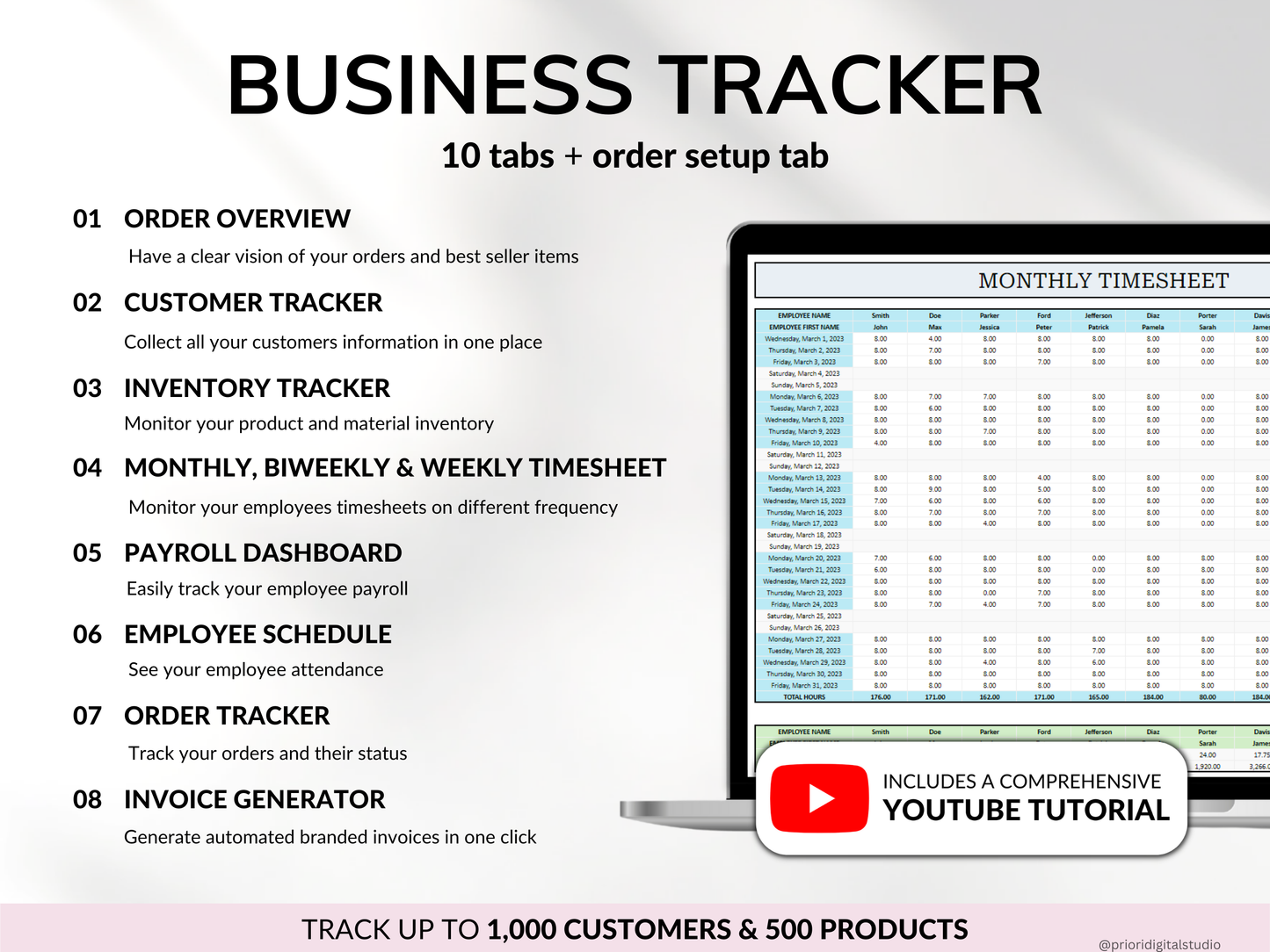 Small Business Spreadsheet Service Business Bookkeeping Client Tracker CRM Payroll Tracker Invoice Tracker Order Tracker Google Sheet Excel