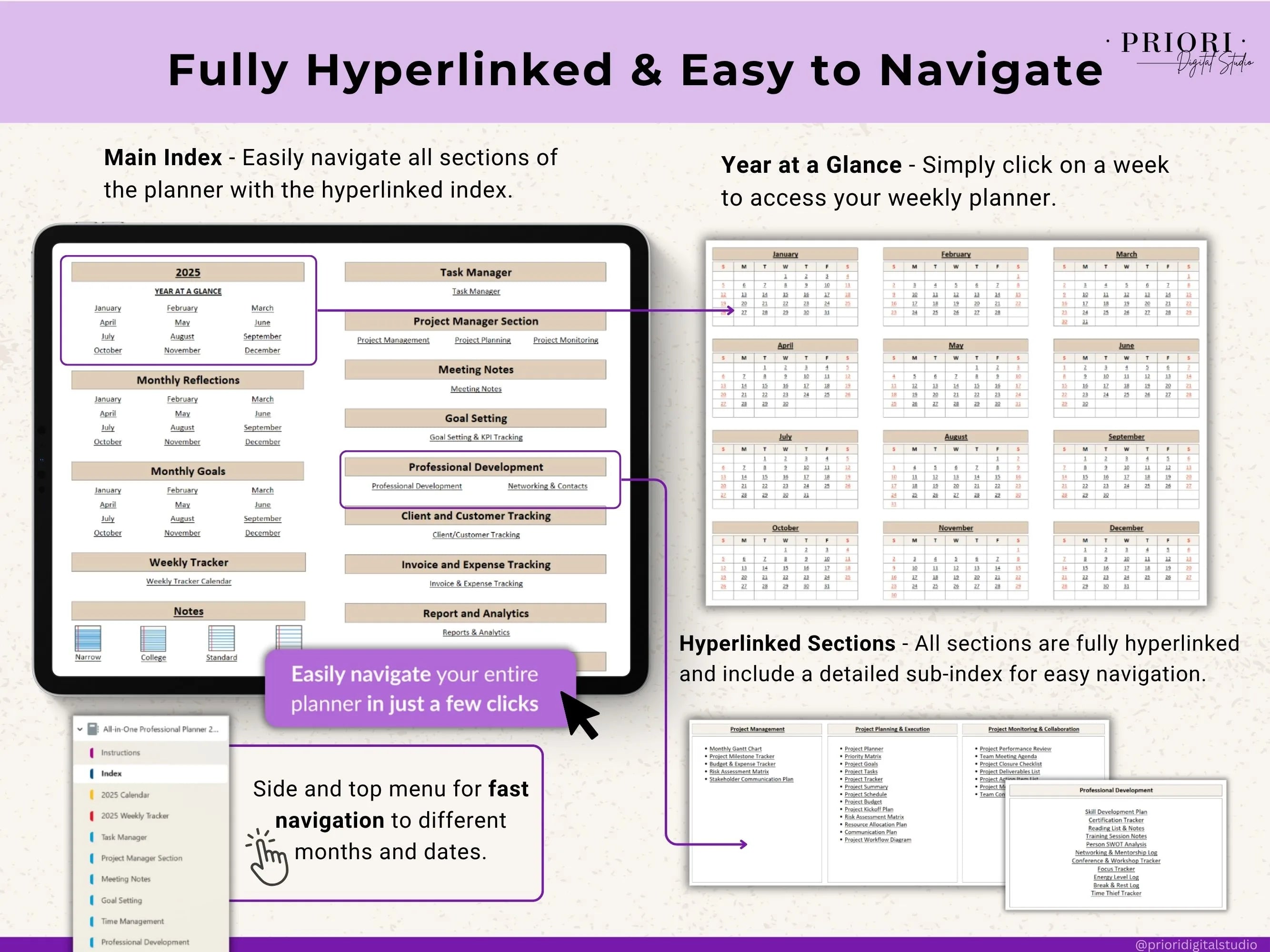 OneNote Planner 2025 2026 Professional One Note Template for Work Project Management Hyperlinked Planner Weekly Planner Organization Planner