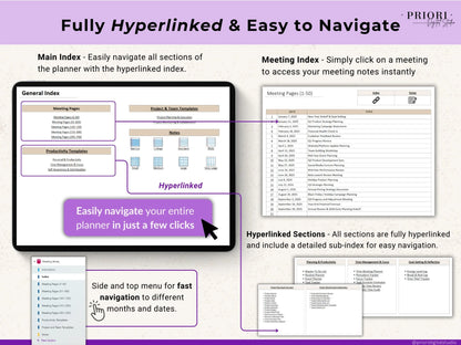 OneNote Planner Meeting Notes Planner Hyperlinked Digital Planner OneNote Productivity Planner for Professional OneNote Work Task Tracker