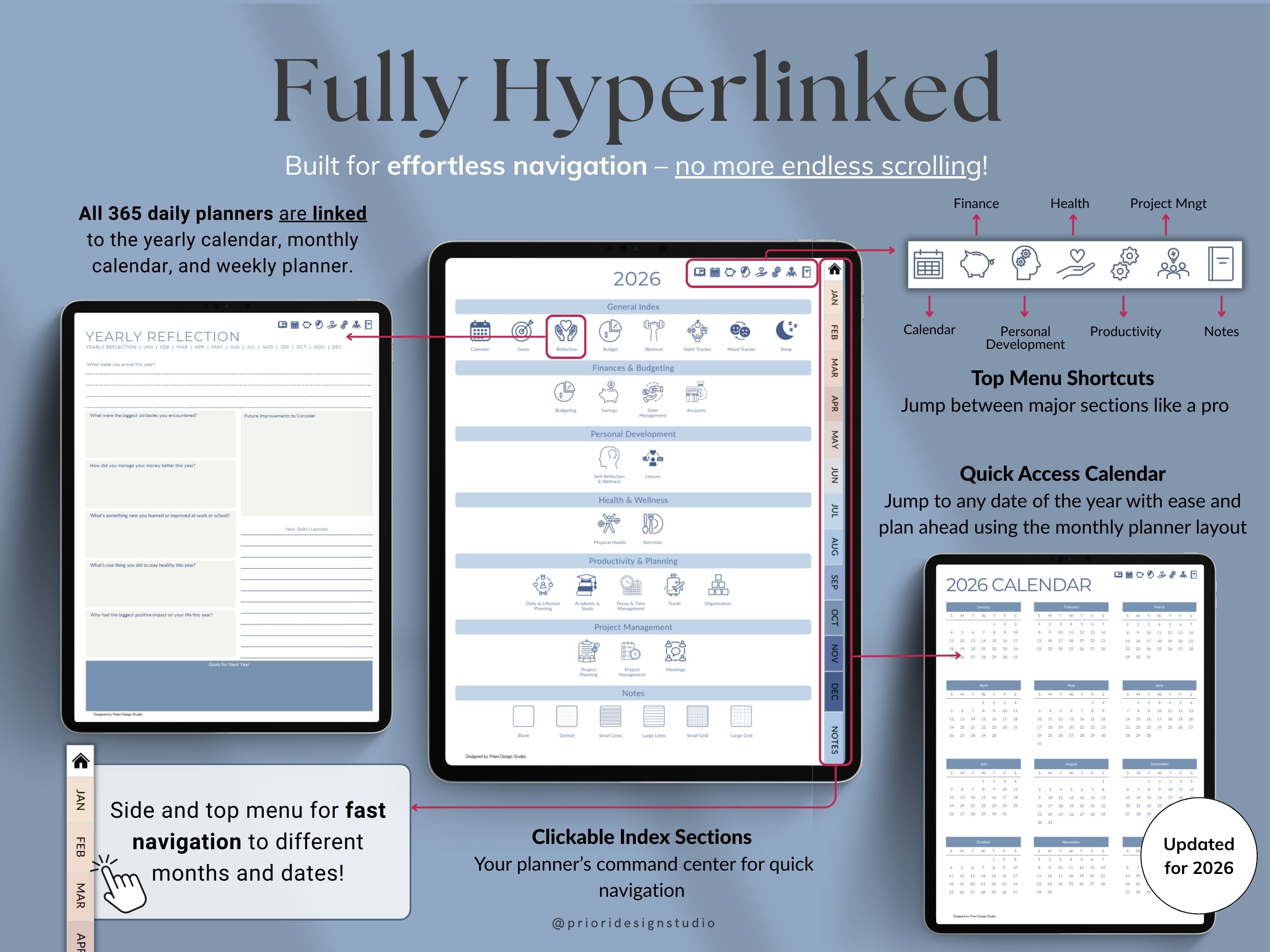 Digital planner with hyperlinks and navigation features for morning Shore theme.