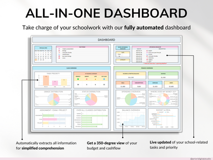 Student Planner with Assignment Tracker Academic Planner Google Sheets Excel Task Tracker To-Do List Automated Calendar Budget Finance Tracker