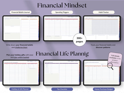 Promotional graphic for a financial planning product with various sections and features.