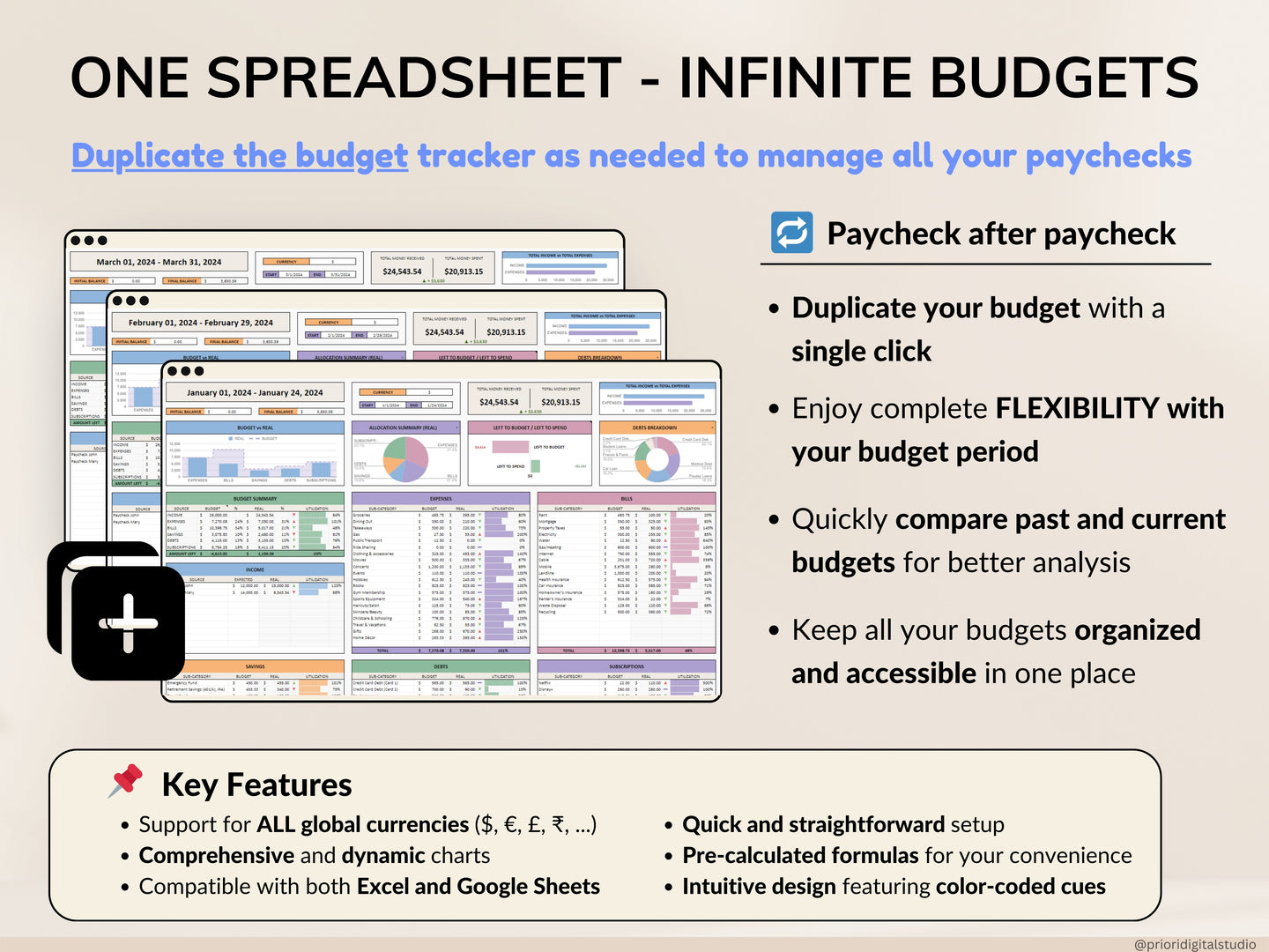 Simple Budget Planner for Google Sheets Paycheck Budget Spreadsheet Excel Budget Template Weekly Budget Biweekly Income and Expense Tracker Paycheck Budget