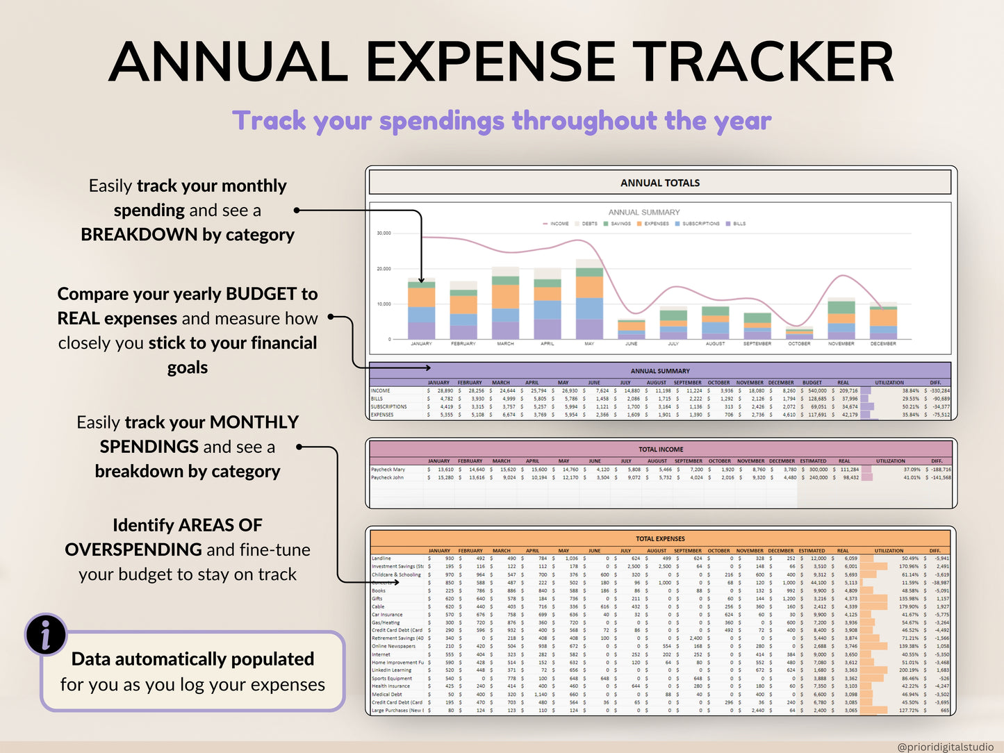 Annual Budget Spreadsheet Monthly Budget Planner Couple Financial Tracker Bill Tracker Debt Tracker Savings Easy Excel Budget Google Sheets