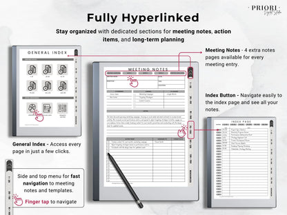 Meeting Notes Planner reMarkable 2 Meeting Templates Hyperlinked for reMarkable Paper Pro Meeting Minutes reMarkable Planner Meeting Agenda