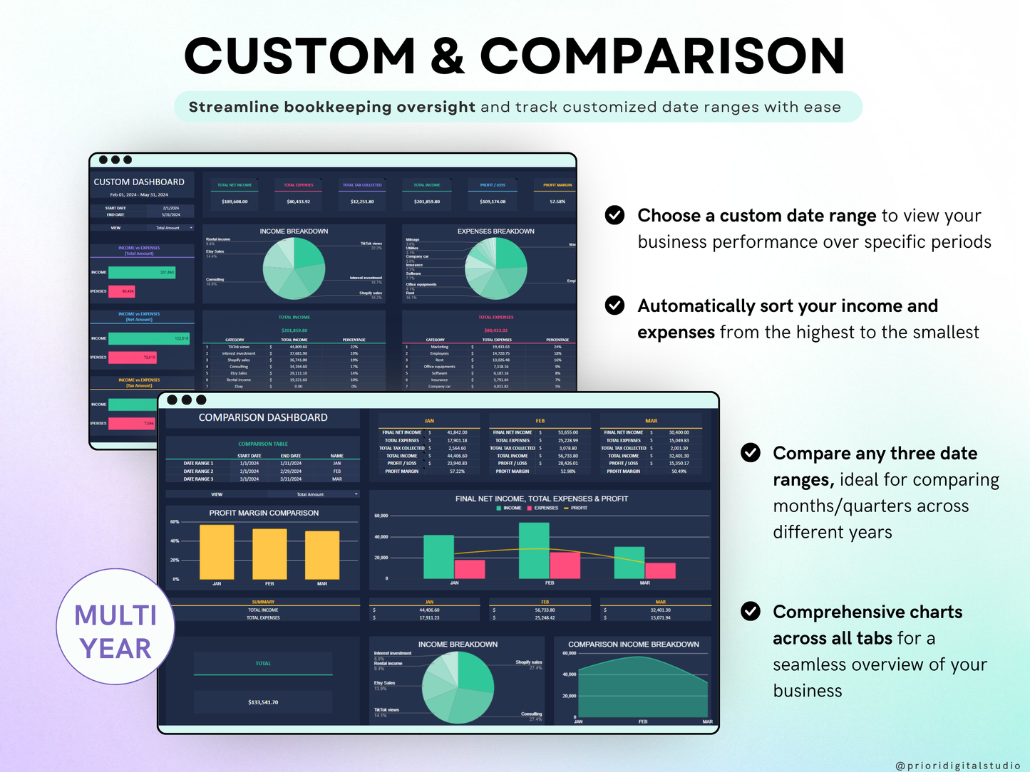 Small Business Bookkeeping Spreadsheet Dark Mode Income Expense Tracker Tax Tracker Dark Accounting Template Business Planner Profit & Loss Excel Google Sheets