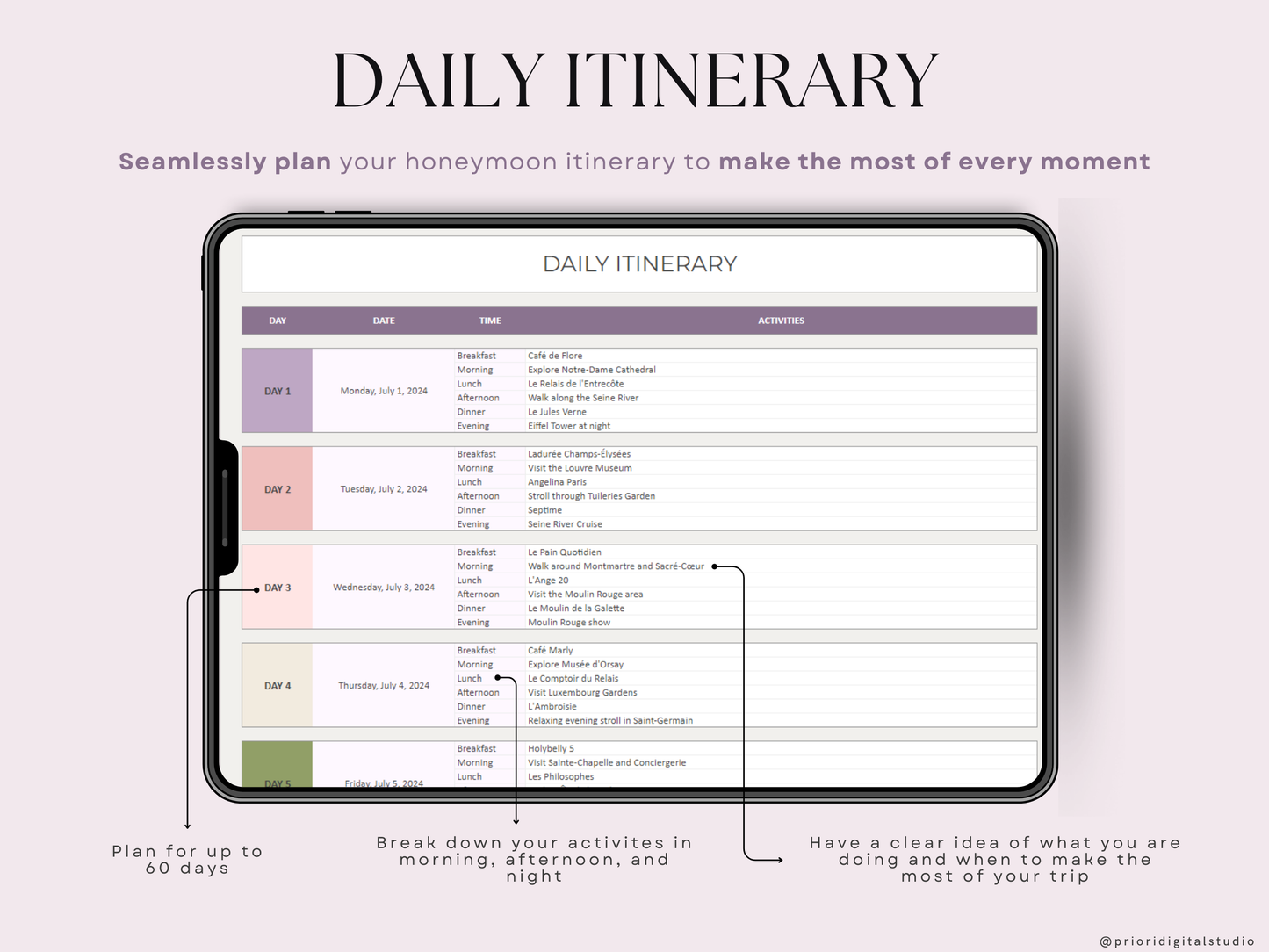 Honeymoon Travel Planner Google Sheets Excel Holiday Organizer Travel Budget Spreadsheet Travel Itinerary Vacation Planner Packing List