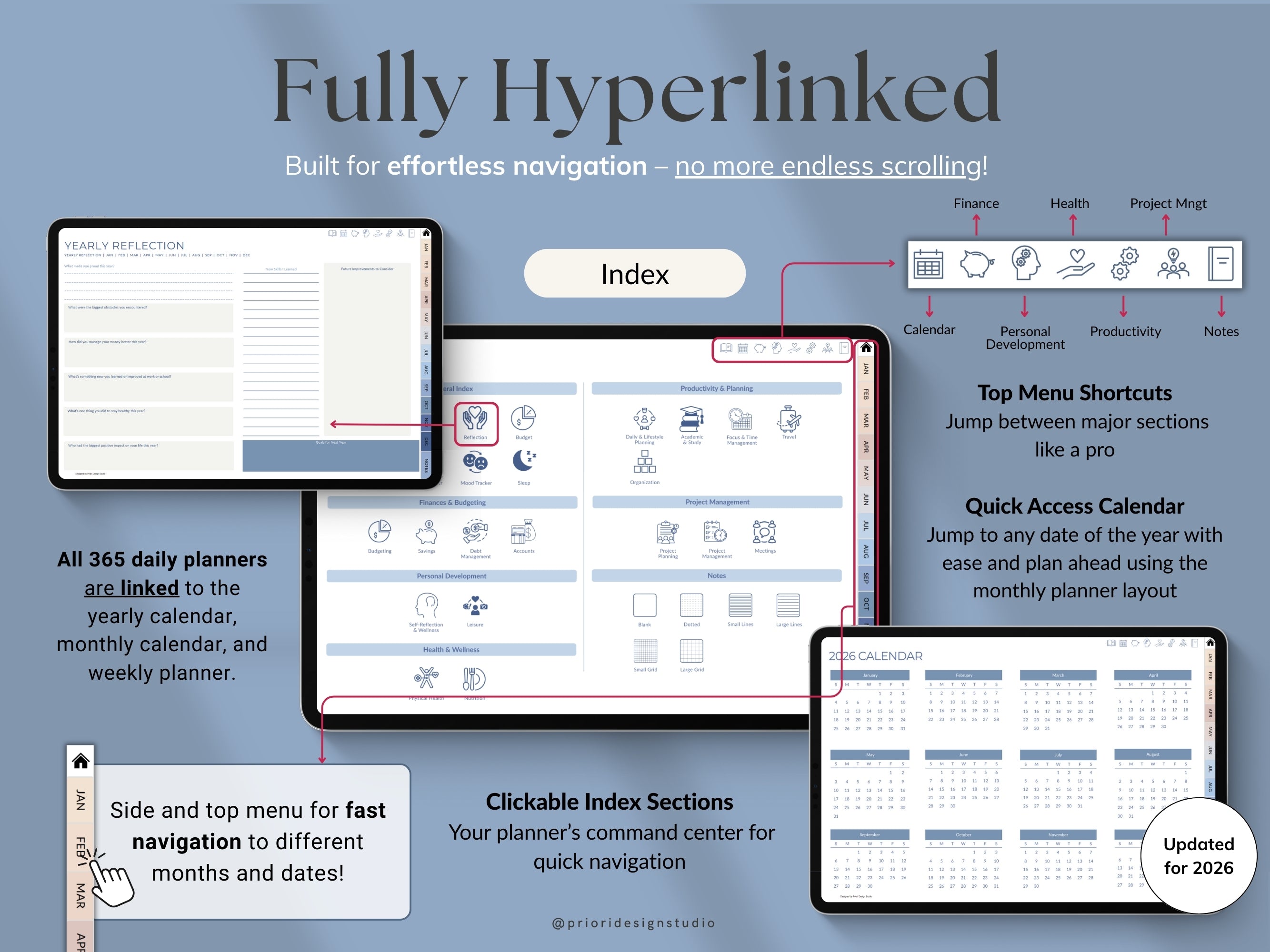 Screenshot of a digital planner software with hyperlinks and navigation features.
