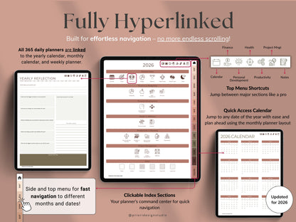 Digital planner with hyperlinks and navigation features with Sepia Rose theme.