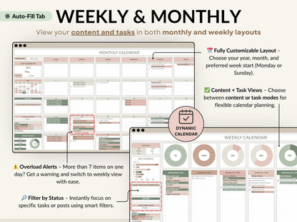 Calendar software interface with monthly and weekly layouts on a white background