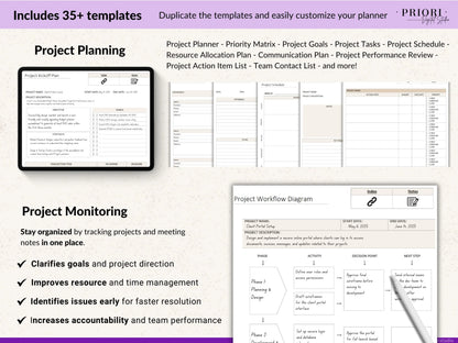 OneNote Planner Meeting Notes Planner Hyperlinked Digital Planner OneNote Productivity Planner for Professional OneNote Work Task Tracker