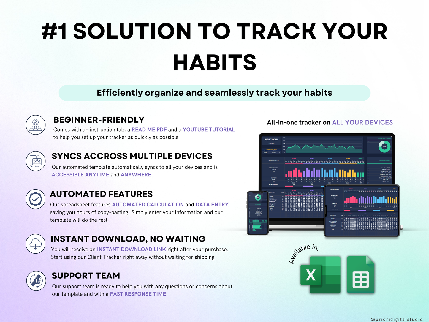 Habit Tracker Spreadsheet Dark Mode Google Sheets Excel Daily Habit Planner Weekly Goal Planner Digital Routine Dashboard Habit To Do List