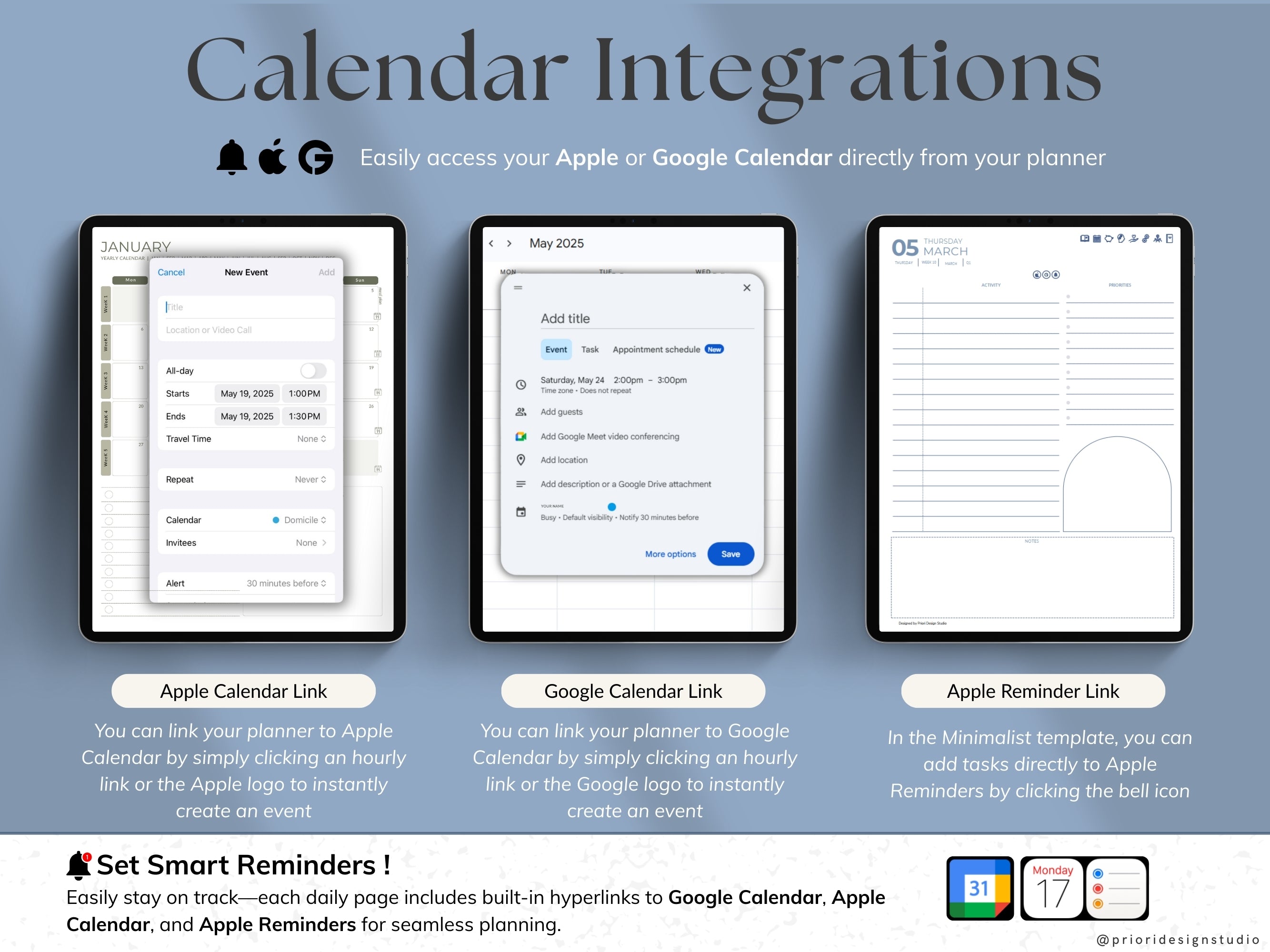 Calendar integrations with Apple and Google for Morning Shore variant.