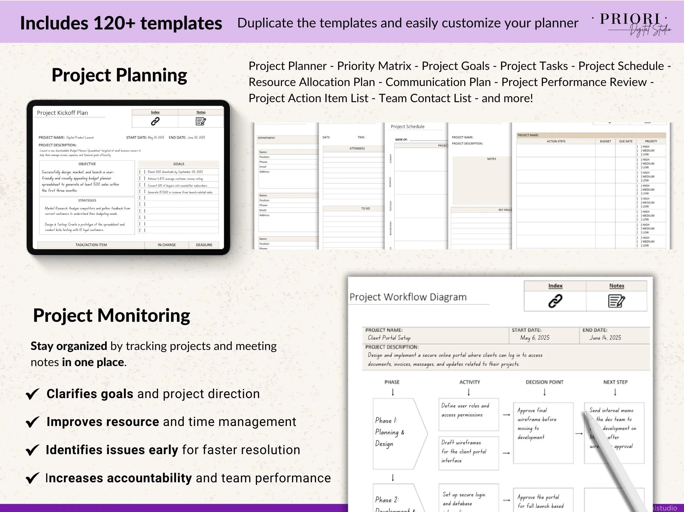 OneNote Planner 2025 2026 Professional One Note Template for Work Project Management Hyperlinked Planner Weekly Planner Organization Planner