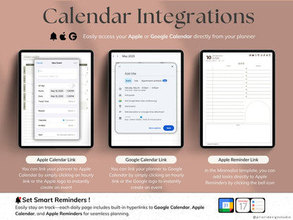 Calendar integrations with Apple and Google for Sepia Rose variant.