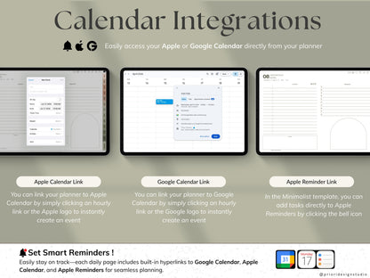 Calendar integrations with Apple and Google on a gray background