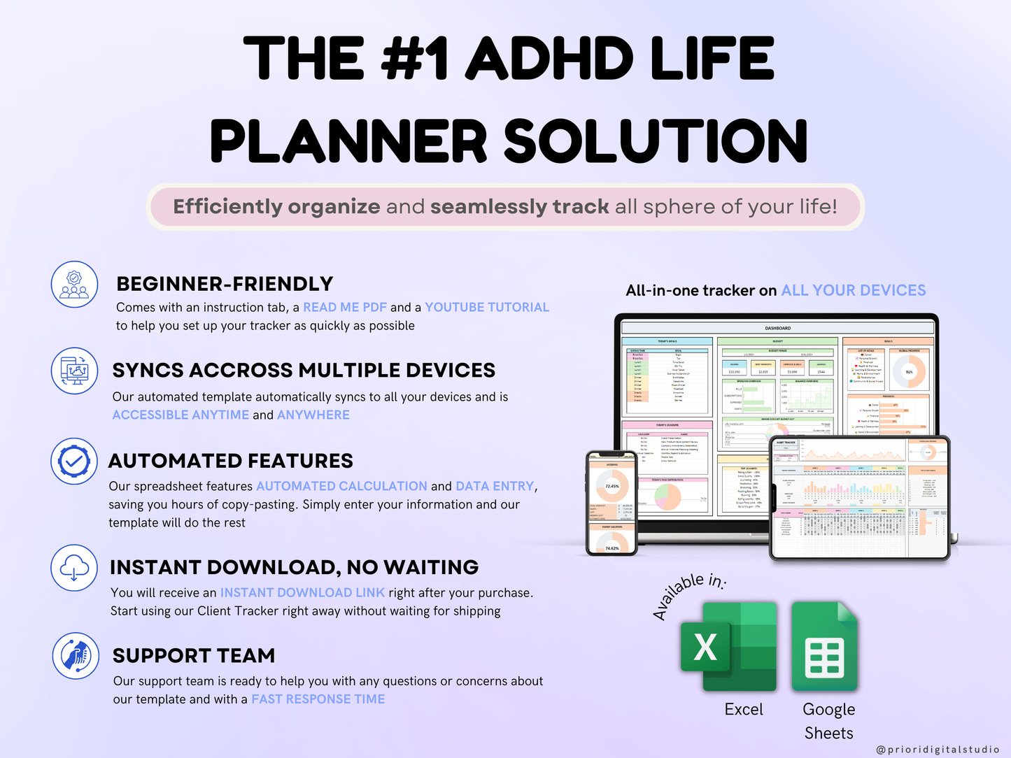 ADHD Life Planner ADHD Digital Organizer Planner Budget Tracker Meal Planner Spreadsheet Template 2024 Calendar To Do List Savings Tracker Excel Google Sheets