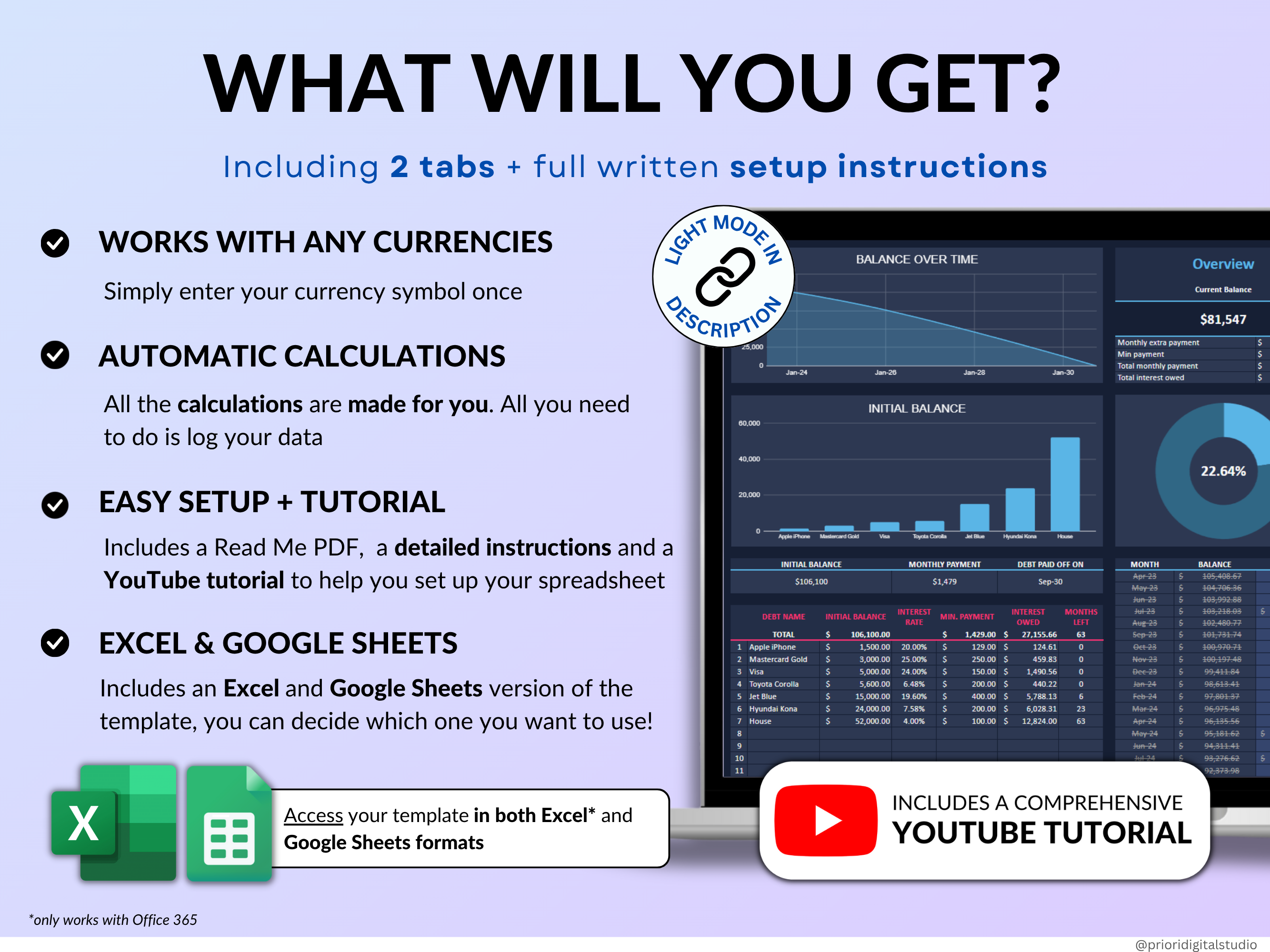 Debt Tracker Payment Debt Snowball Excel Debt Avalanche Calculator for Google Sheet Student Loan Mortgage House Payment Credit Card Payoff