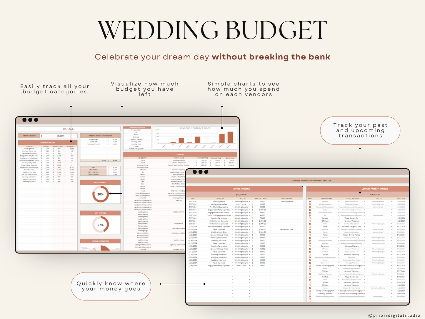 Wedding Planner Spreadsheet Wedding Budget Tracker Wedding Timeline Checklist Guest List Tracker Wedding Itinerary Seating Plan Wedding Gift Terracotta Excel Google Sheets