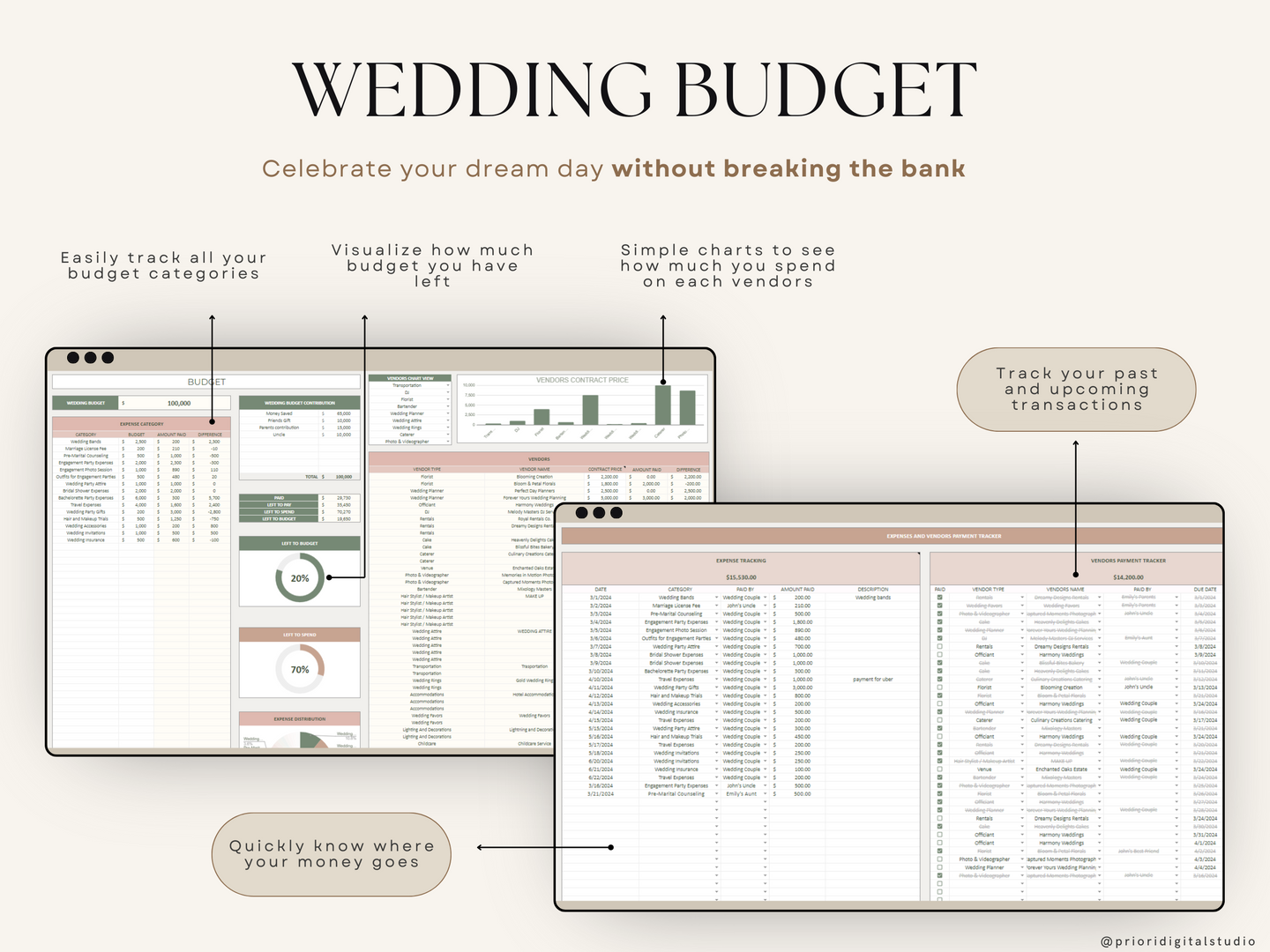 Wedding Planner Spreadsheet Wedding Budget Tracker Wedding Timeline Checklist Guest List Tracker Wedding Itinerary Seating Plan Wedding Gift Green Rosy Sage Excel Google Sheets