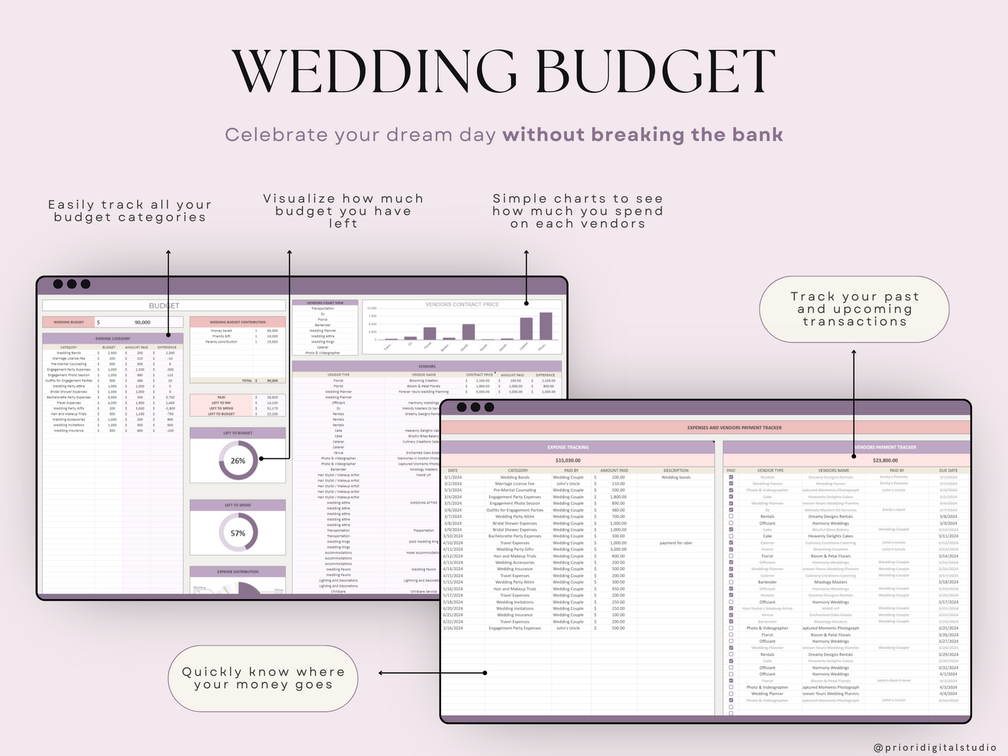 Wedding Planner Spreadsheet Wedding Budget Tracker Wedding Timeline Checklist Guest List Tracker Wedding Itinerary Seating Plan Wedding Gift Lavender Excel Google Sheets