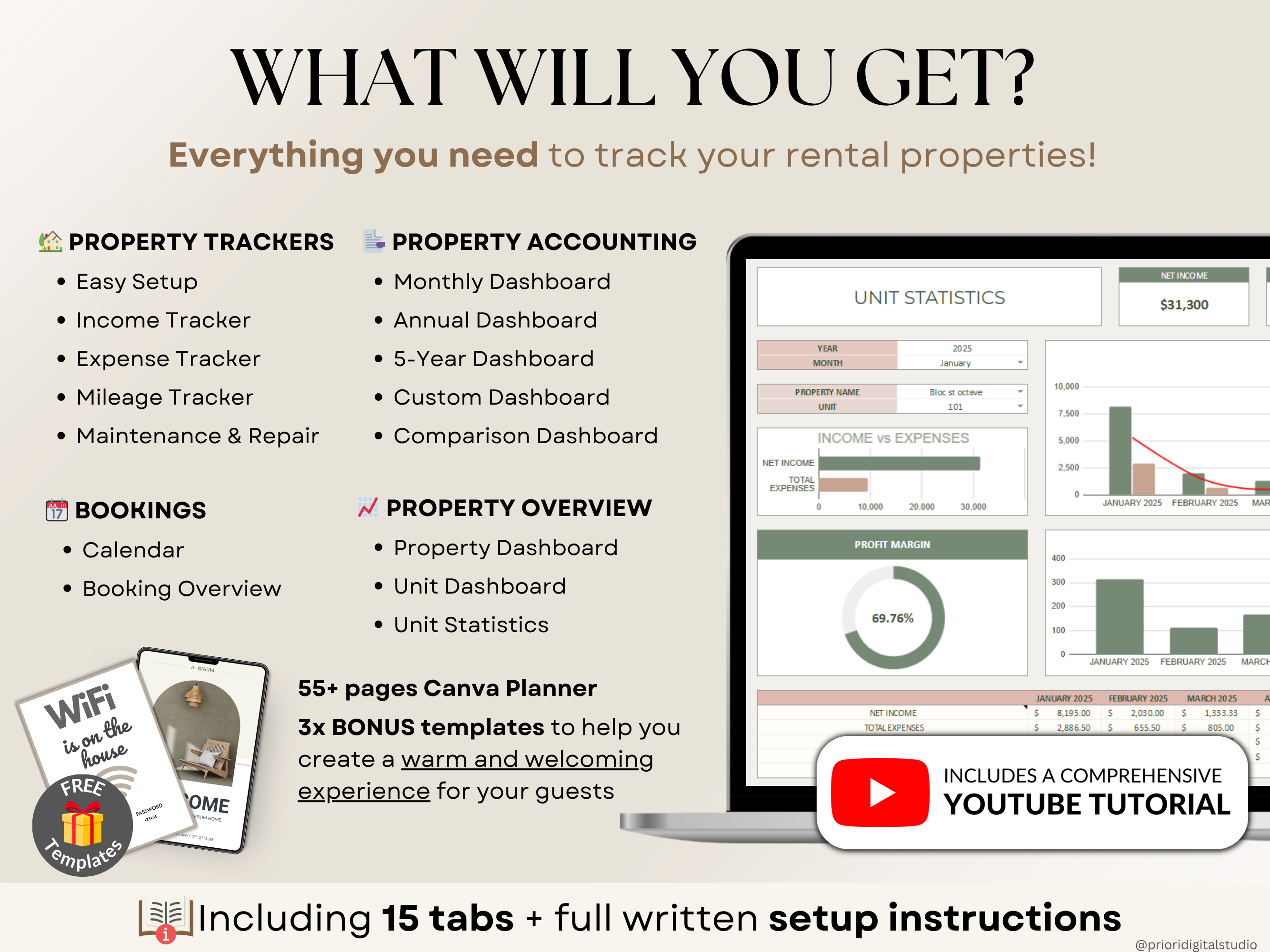 Airbnb Spreadsheet Vacation Rental Property Tracker Bookkeeping Template Google Sheets Booking Calendar Excel Short-Term Rental Management