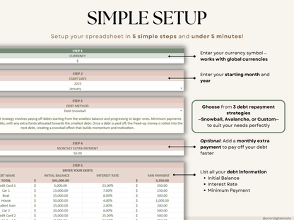 Debt Tracker Payment Debt Snowball Excel Debt Avalanche Calculator for Google Sheet Student Loan Mortgage House Payment Credit Card Payoff