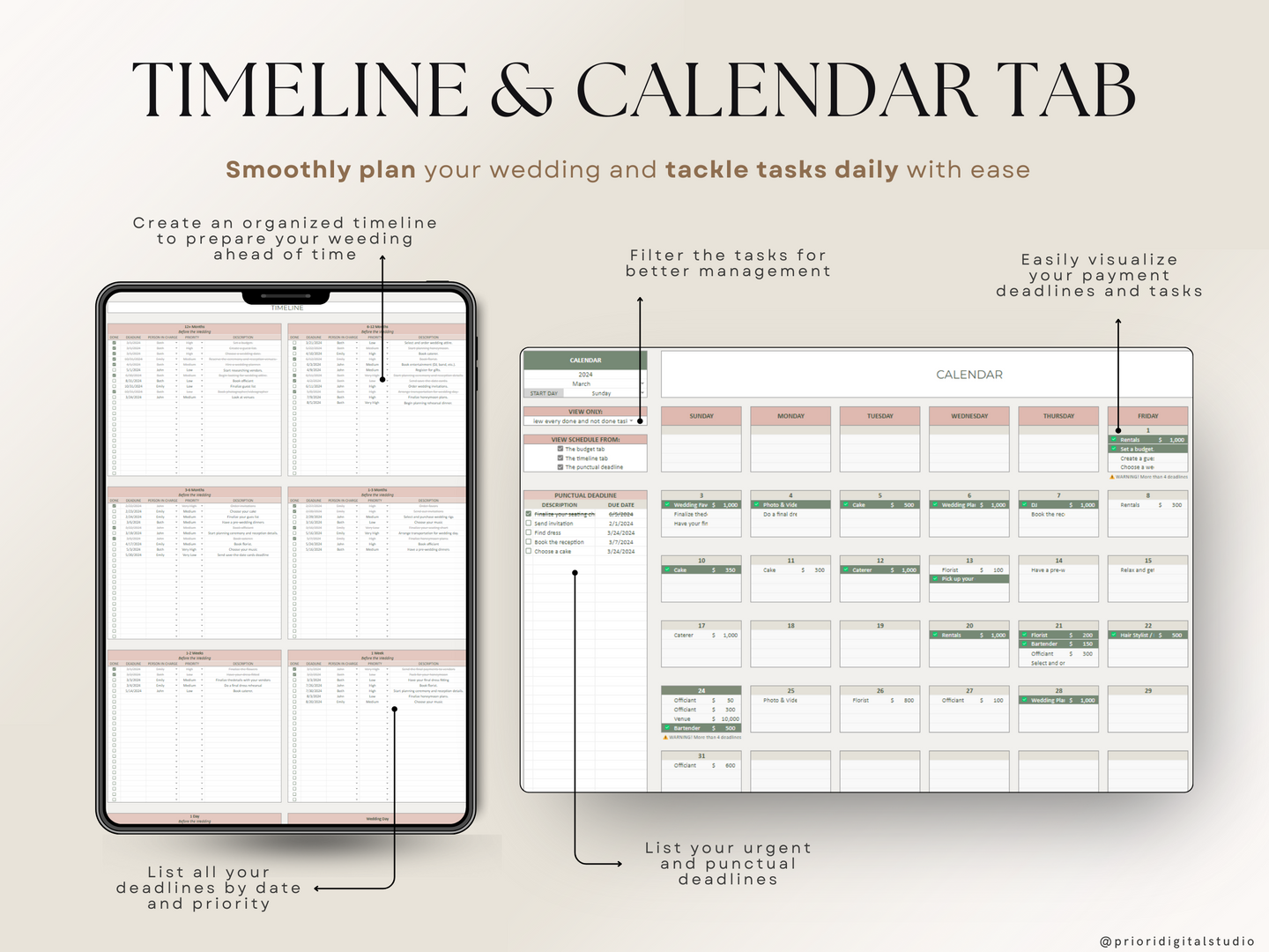 Wedding Planner Spreadsheet Wedding Budget Tracker Wedding Timeline Checklist Guest List Tracker Wedding Itinerary Seating Plan Wedding Gift Green Rosy Sage Excel Google Sheets