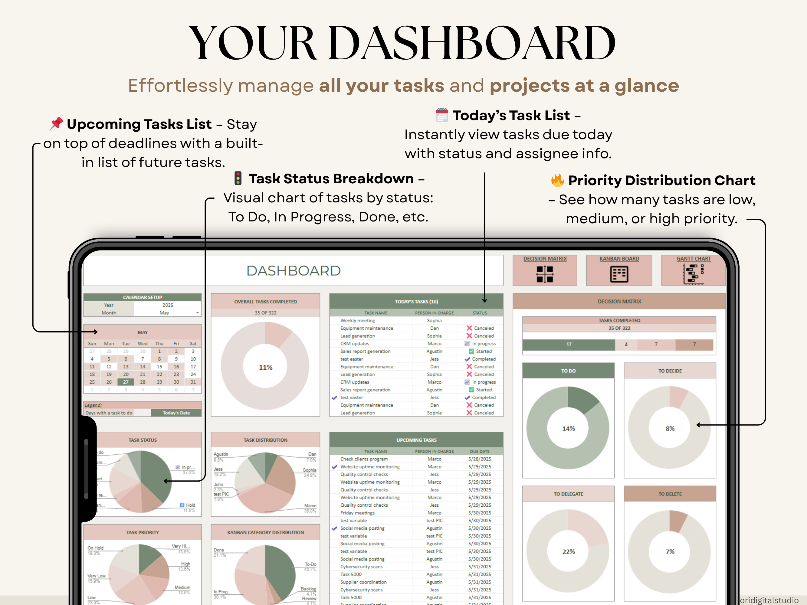 All-in-one task tracker with Gantt chart, Kanban board, and decision matrix.