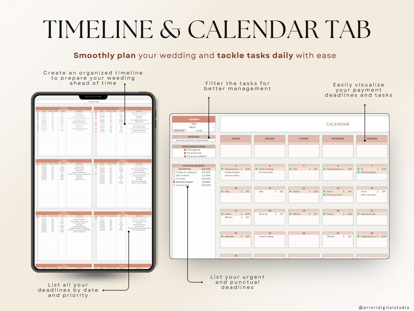 Wedding Planner Spreadsheet Wedding Budget Tracker Wedding Timeline Checklist Guest List Tracker Wedding Itinerary Seating Plan Wedding Gift Terracotta Excel Google Sheets