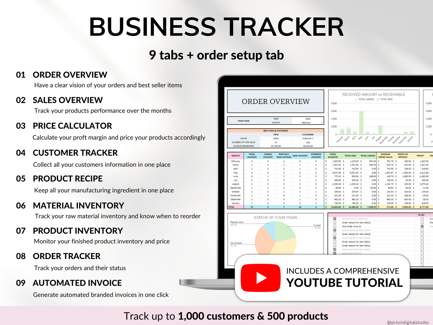 Small Business Bundle Bookkeeping Inventory Tracker Order Tracker Product Handmade Pricing Calculator Smart Bill Calendar Google Sheet Excel