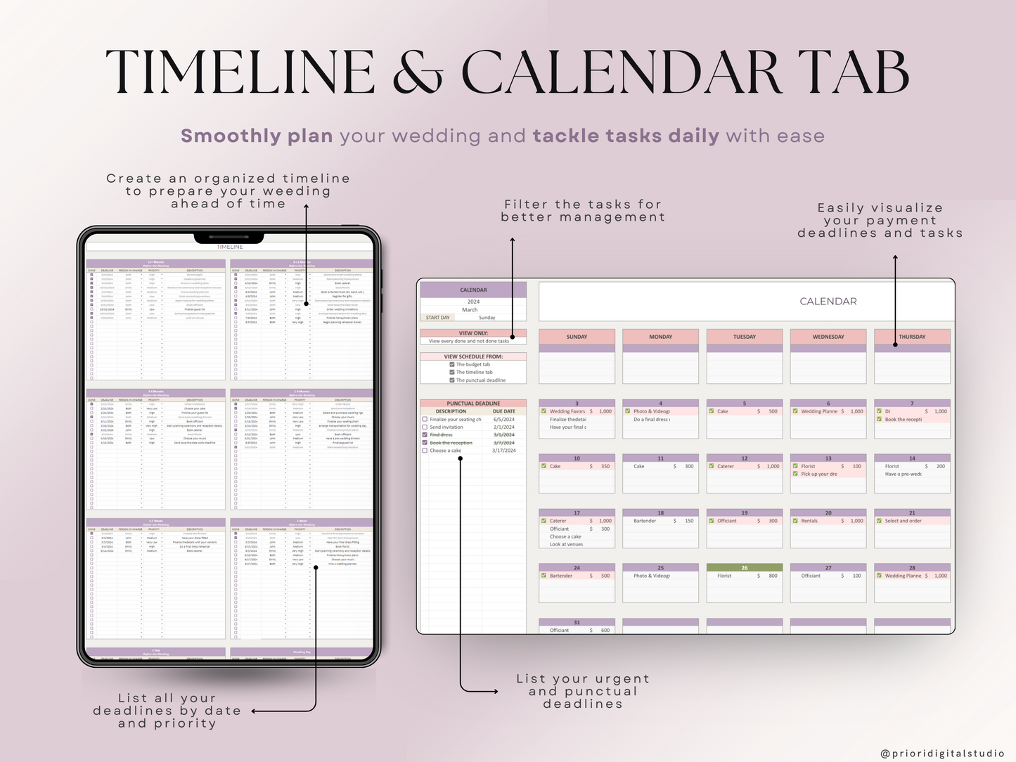 Wedding Planner Spreadsheet Wedding Budget Tracker Wedding Timeline Checklist Guest List Tracker Wedding Itinerary Seating Plan Wedding Gift Lavender Excel Google Sheets