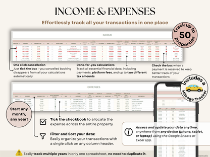 Airbnb Spreadsheet Vacation Rental Property Tracker Bookkeeping Template Google Sheets Booking Calendar Excel Short-Term Rental Management
