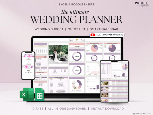 Wedding Planner Spreadsheet Wedding Budget Tracker Wedding Timeline Checklist Guest List Tracker Wedding Itinerary Seating Plan Wedding Gift Lavender Excel Google Sheets