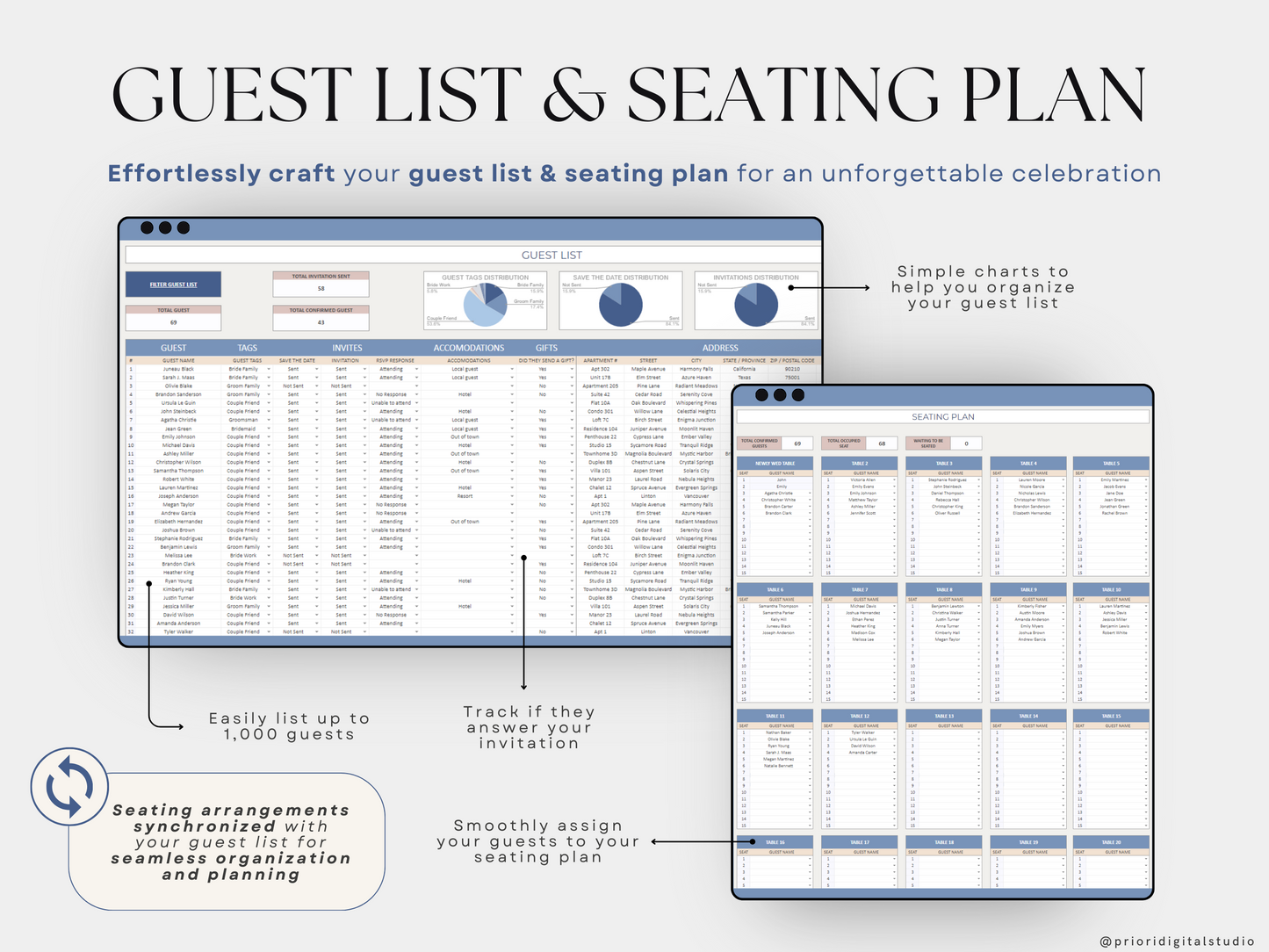 Wedding Planner Spreadsheet Wedding Budget Tracker Wedding Timeline Checklist Guest List Tracker Wedding Itinerary Seating Plan Wedding Gift Blue Excel Google Sheets