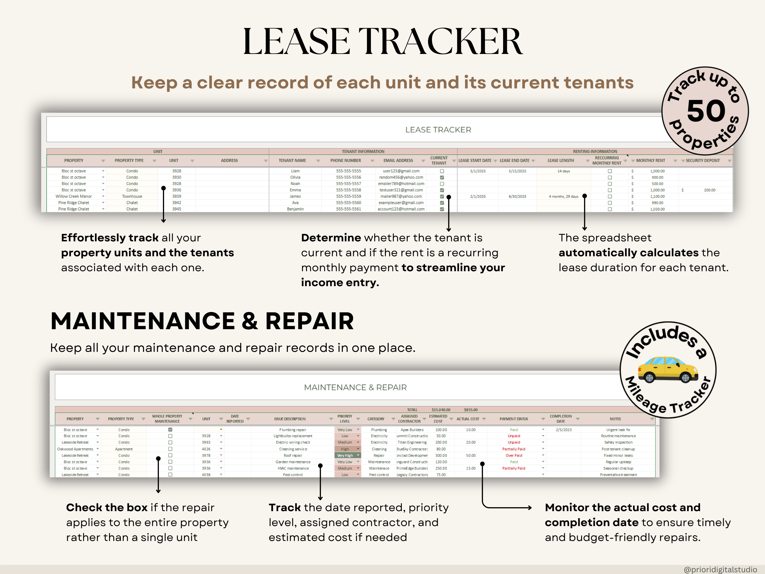 Rental Property Tracker Landlord Spreadsheet Multi Property Income and Expense Excel Google Sheets Rental Bookkeeping Rent Payment Tracker