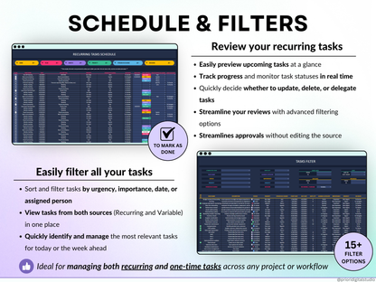 All-in-One Task Tracker spreadsheet with dashboard and interface elements on a gradient background