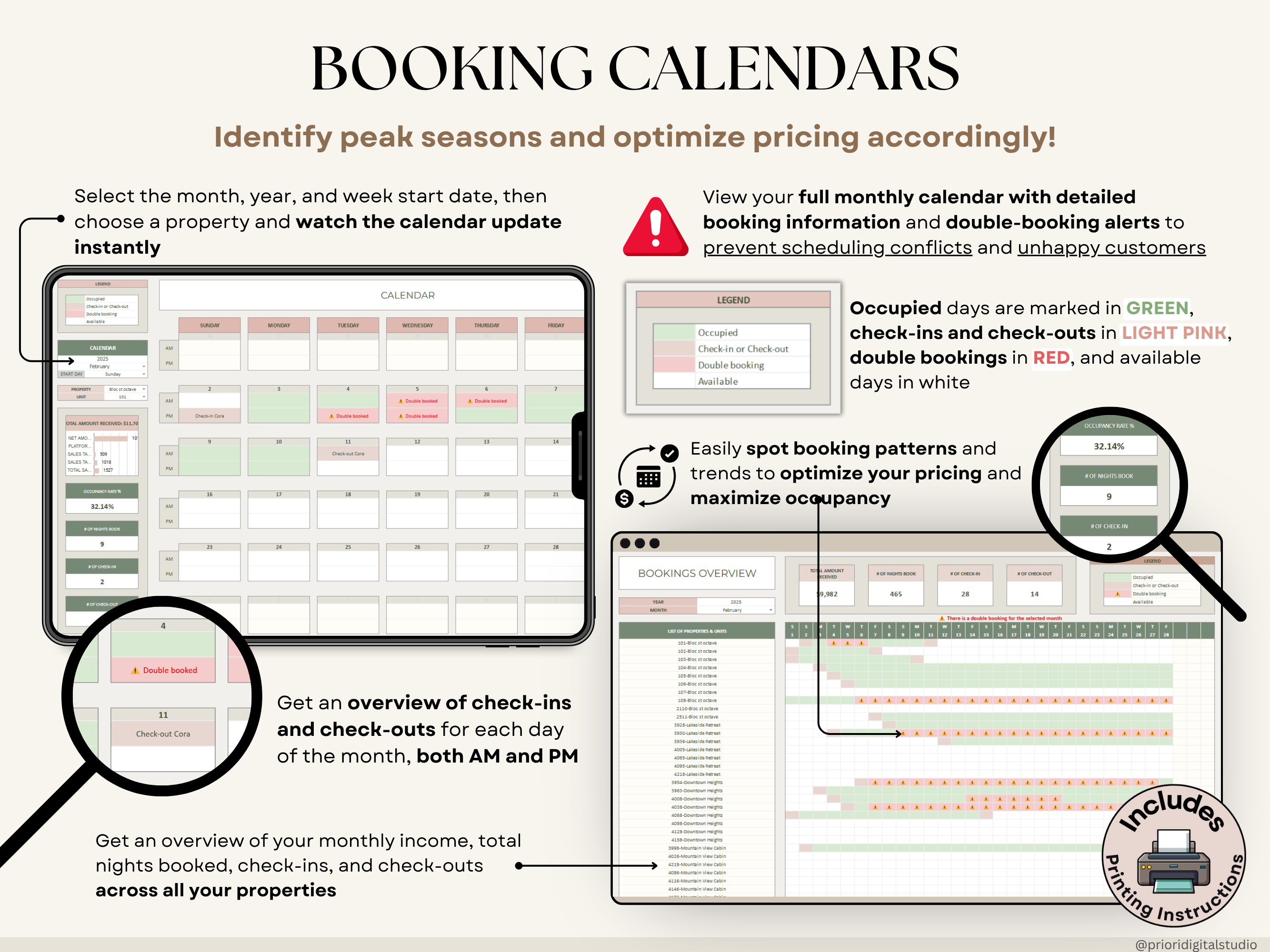 Airbnb Spreadsheet Vacation Rental Property Tracker Bookkeeping Template Google Sheets Booking Calendar Excel Short-Term Rental Management