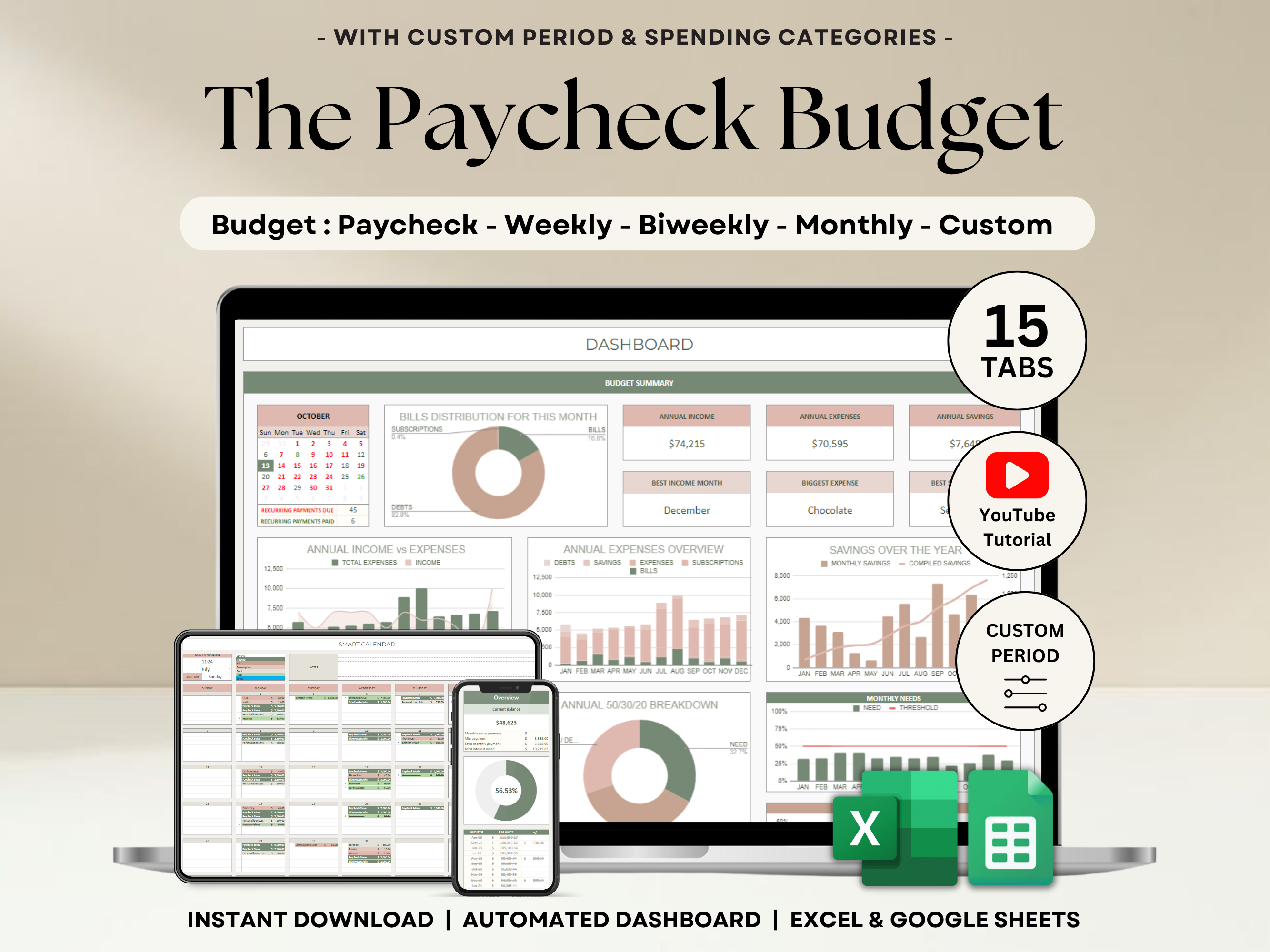 Paycheck Budget Spreadsheet Weekly Budget Monthly Budget Biweekly Bill Tracker Debt Tracker Financial Planner Google Sheets Excel Template