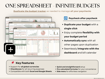 Paycheck Budget Spreadsheet Weekly Budget Monthly Budget Biweekly Bill Tracker Debt Tracker Financial Planner Google Sheets Excel Template