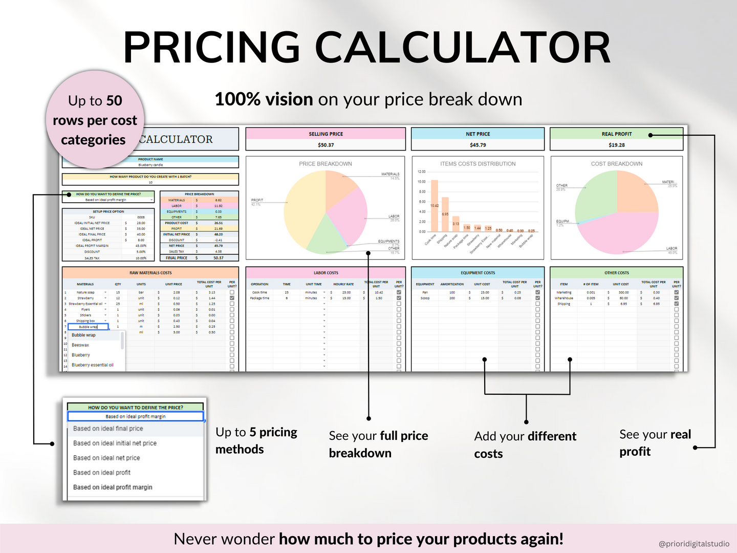 Small Business Bundle Bookkeeping Inventory Tracker Order Tracker Product Handmade Pricing Calculator Smart Bill Calendar Google Sheet Excel