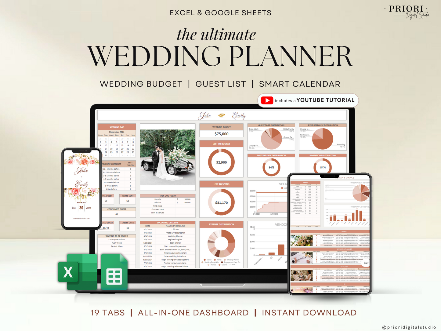 Wedding Planner Spreadsheet Wedding Budget Tracker Wedding Timeline Checklist Guest List Tracker Wedding Itinerary Seating Plan Wedding Gift Terracotta Excel Google Sheets