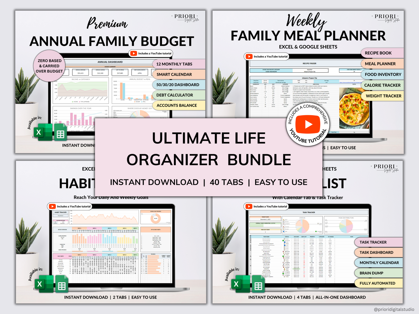 Family Annual Budget Weekly Meal Planner Habit Tracker To-Do List Monthly Budget Excel Spreadsheet Google Sheets Daily Habit Tracker Recipe