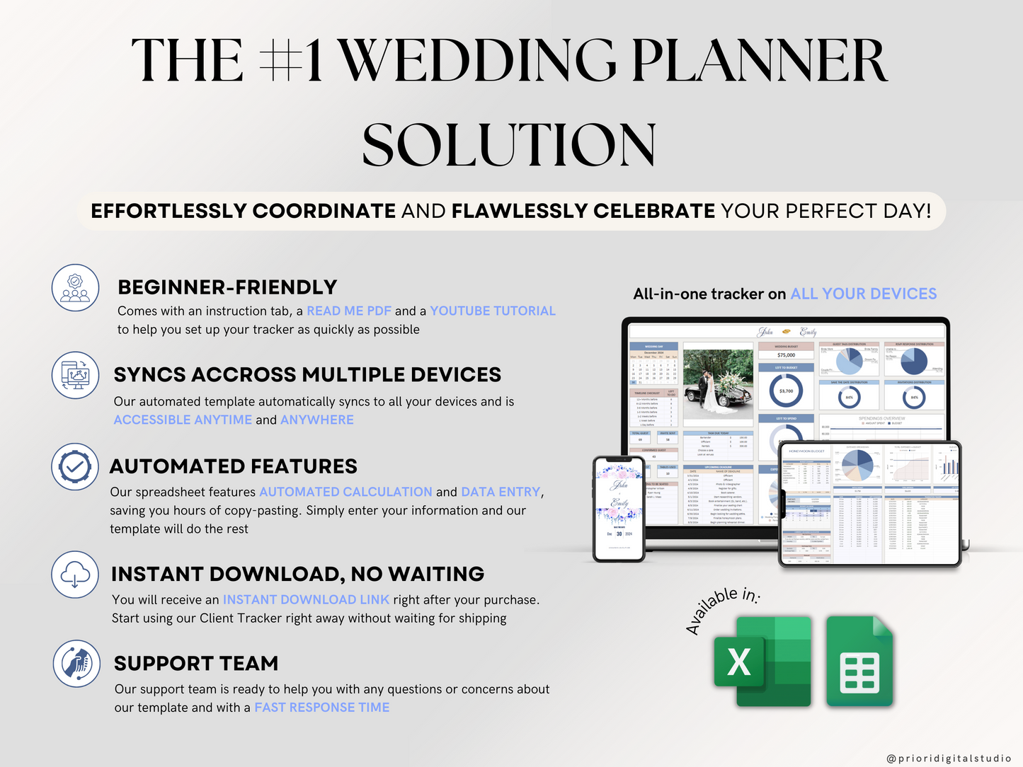 Wedding Planner Spreadsheet Wedding Budget Tracker Wedding Timeline Checklist Guest List Tracker Wedding Itinerary Seating Plan Wedding Gift Blue Excel Google Sheets