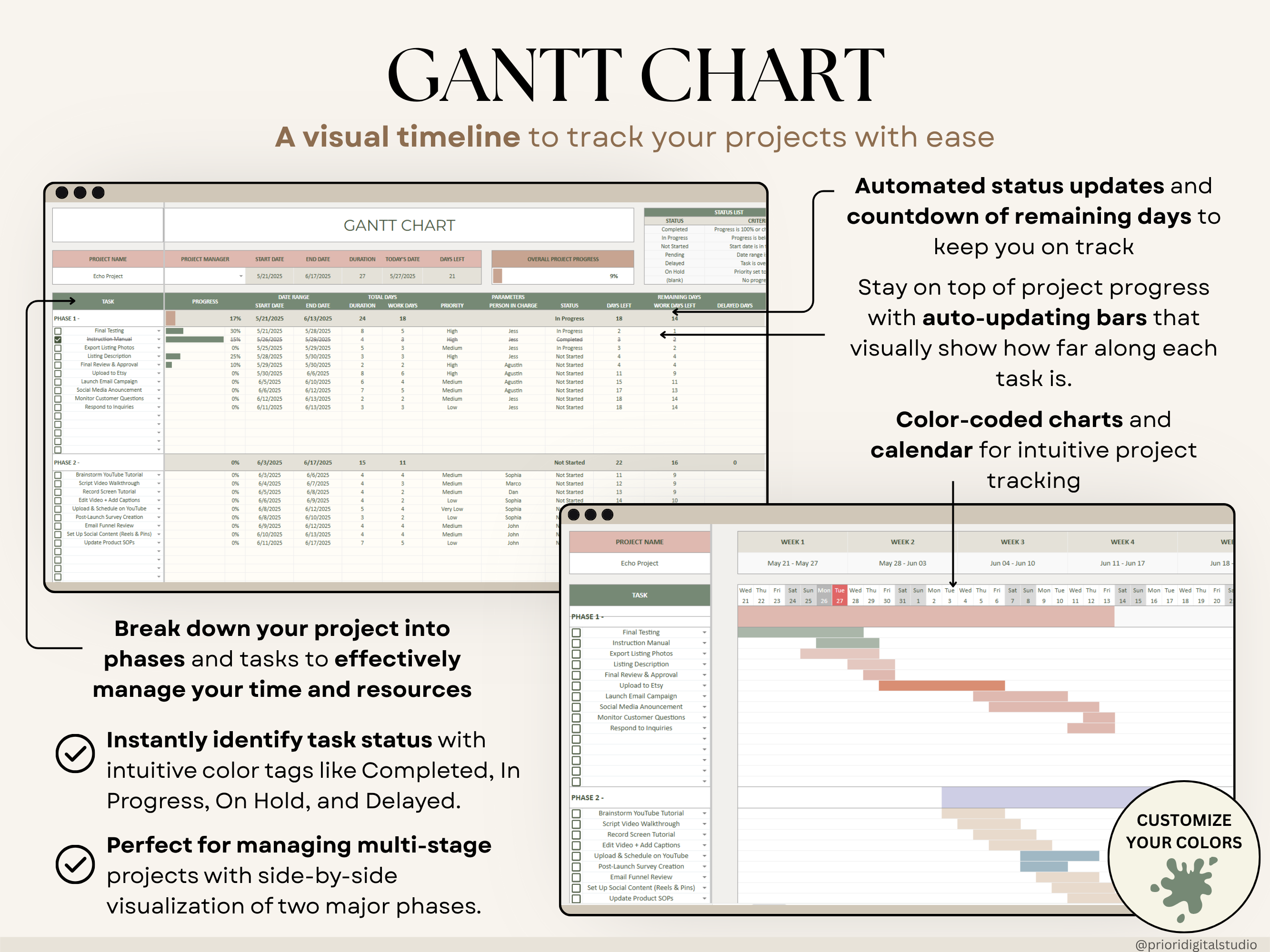 All-in-one task tracker with Gantt chart, Kanban board, and decision matrix.