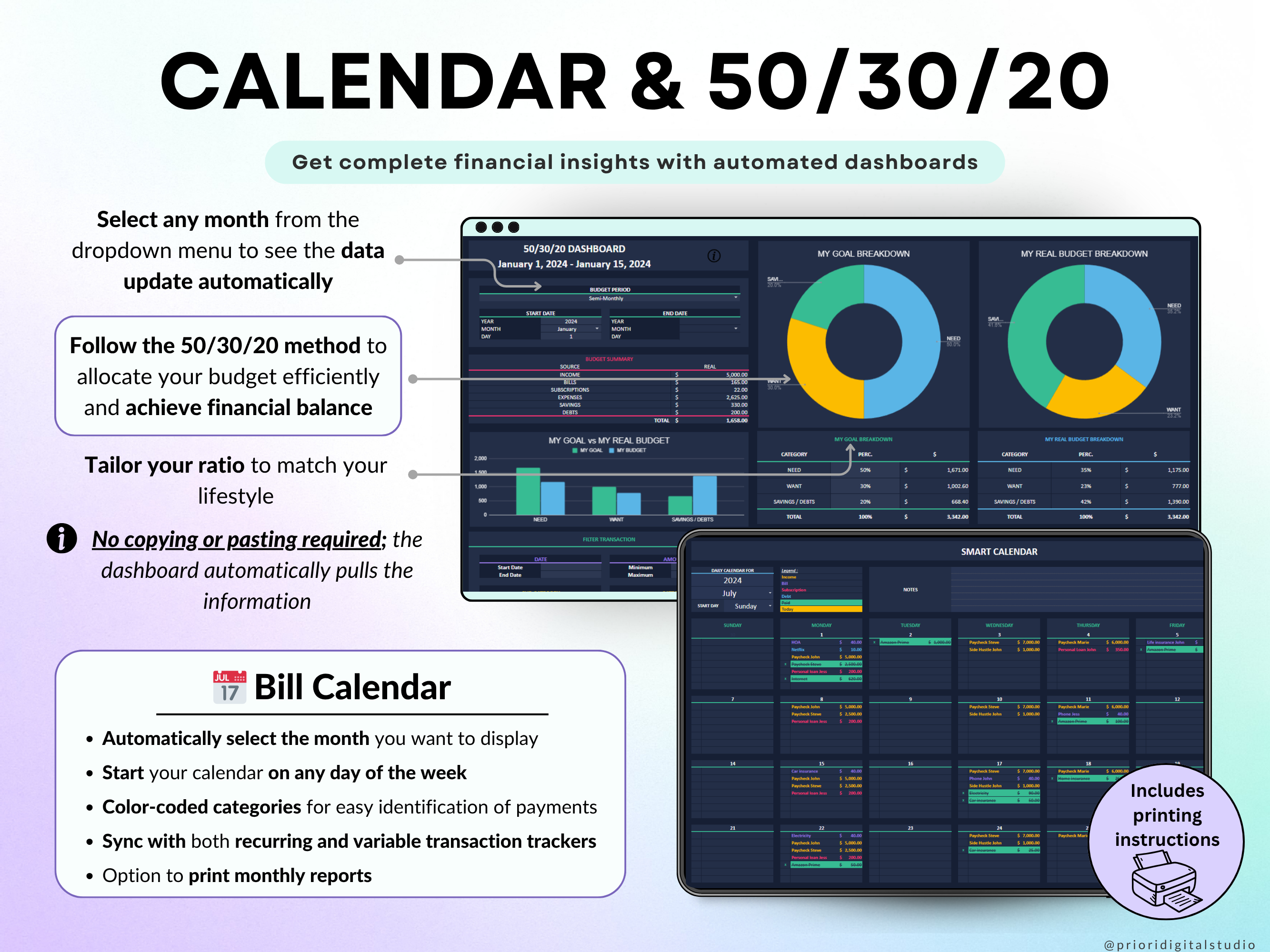 Paycheck Budget Spreadsheet Weekly Budget Monthly Budget Biweekly Bill Tracker Debt Tracker Financial Planner Google Sheets Excel Template