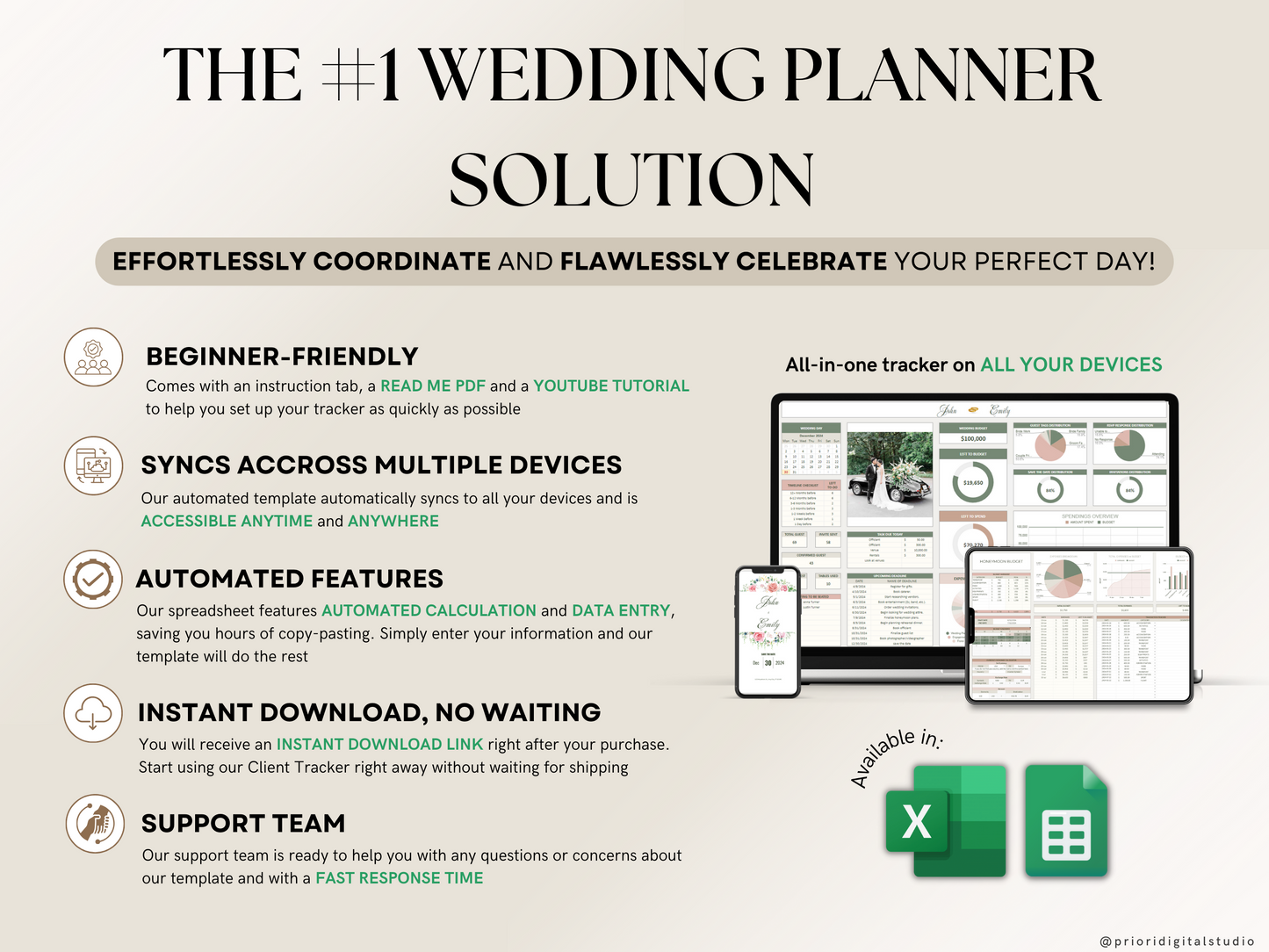 Wedding Planner Spreadsheet Wedding Budget Tracker Wedding Timeline Checklist Guest List Tracker Wedding Itinerary Seating Plan Wedding Gift Green Rosy Sage Excel Google Sheets